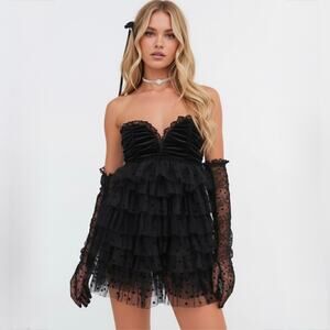 For Love & Lemons NWT Black Polka Dot Jourdan Off The Shoulder Mini Dress XS